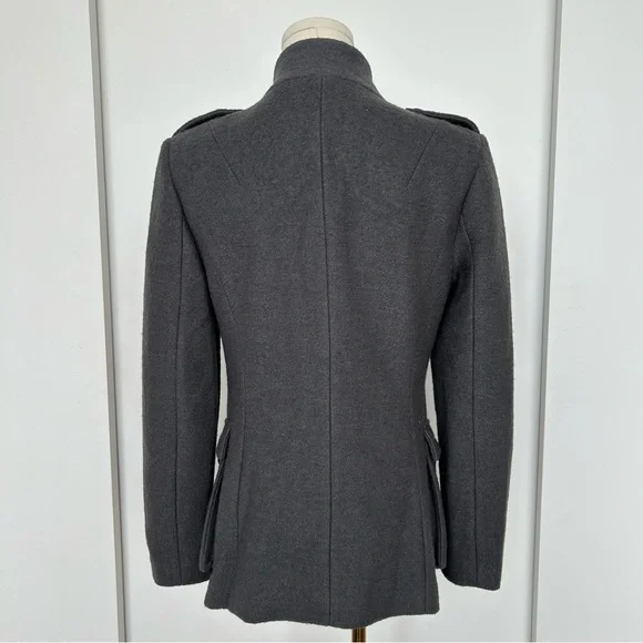 Grey Wool Blend Asymmetric Button Structured Tailored Blazer Coat - Picture 3 of 10
